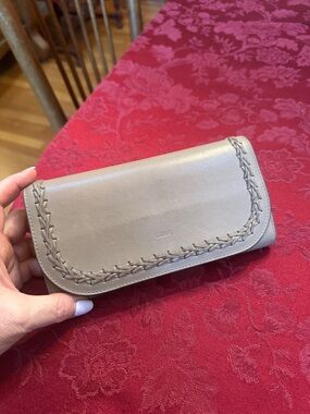 Chloe Tan Leather Woven Stitch Trim Long Flap Wallet